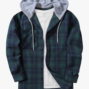 Amazon Men's Green and Blue Plaid Casual Button Down Shirt